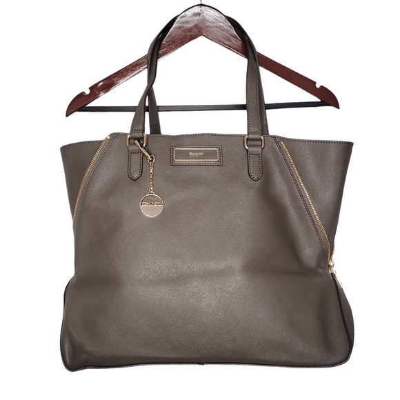 NEW DKNY Bryant Park Zip Side Shopper Saffiano Leather Tote Bag Olive - Picture 3 of 11